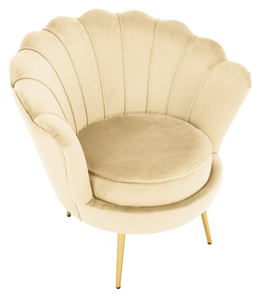 KONDELA Fotoliu în stilul Art-deco, bej ţesătură Velvet/gold crom auriu, NOBLEO