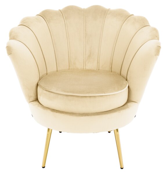 KONDELA Fotoliu în stilul Art-deco, bej ţesătură Velvet/gold crom auriu, NOBLEO