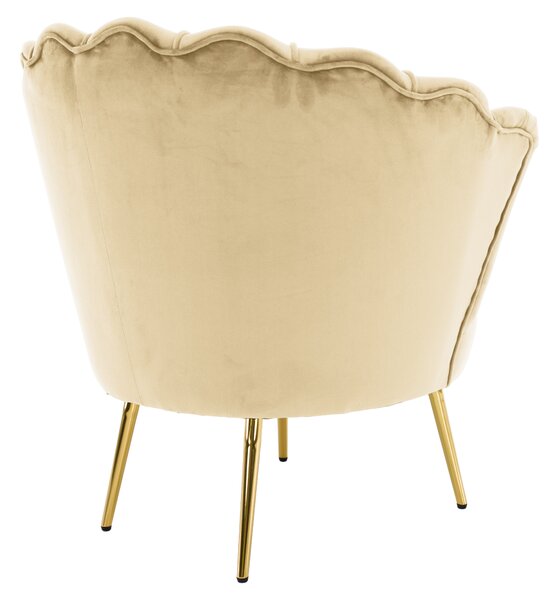 KONDELA Fotoliu în stilul Art-deco, bej ţesătură Velvet/gold crom auriu, NOBLEO