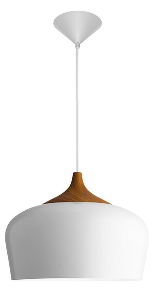 Aluminor Lampa suspendată Voltige, albă cu detalii din lemn, reglabil, Alb, Camera de zi / sufragerie, Metal, Scandinavă