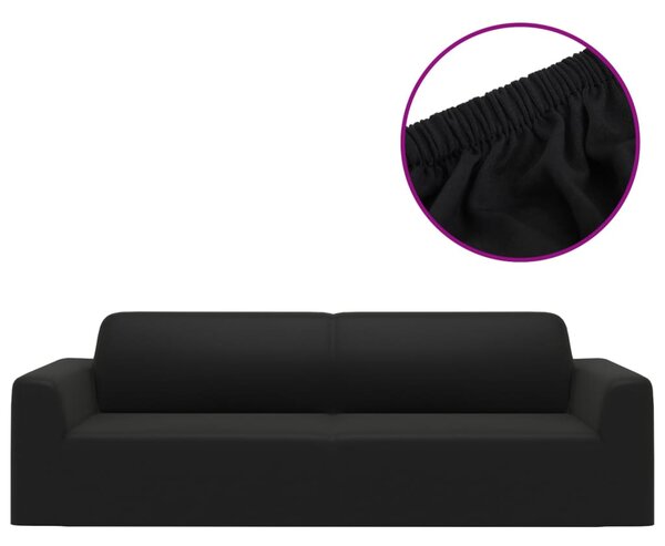 Husă elastică pentru canapea cu 3 locuri poliester jersey negru