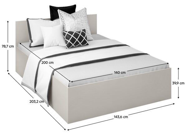 KONDELA Pat cu somieră metalic şi spaţiu de depozitare, 140x200, caşmir, DOLI