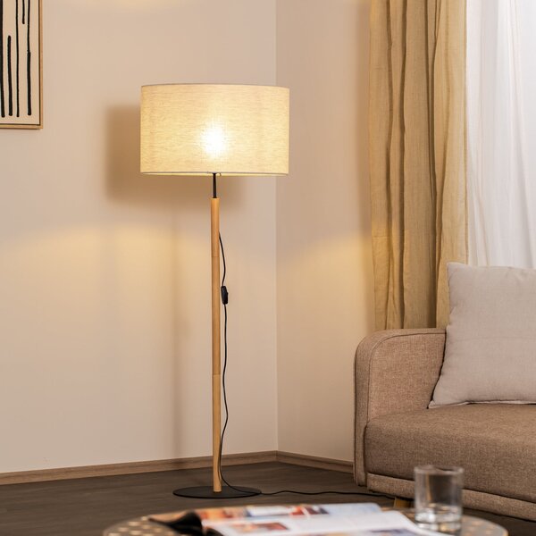 TK Lighting Lampadar Deva Nature, textil, lemn, Bej, Camera de zi / sufragerie, Lemn, Scandinavă