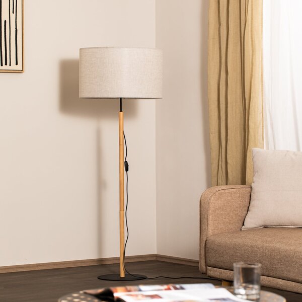 TK Lighting Lampadar Deva Nature, textil, lemn, Bej, Camera de zi / sufragerie, Lemn, Scandinavă