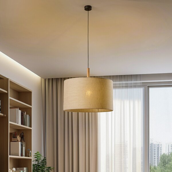 TK Lighting Lampă suspendată Deva Nature, 1 bec, abajur din material textil, reglabil, Bej, Camera de zi / sufragerie, Țesătură / Textil, Scandinavă