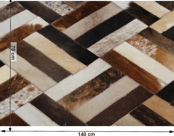 KONDELA Covor de lux din piele, maro/negru/bej, patchwork, 70x140 , KOŽA TYP 2