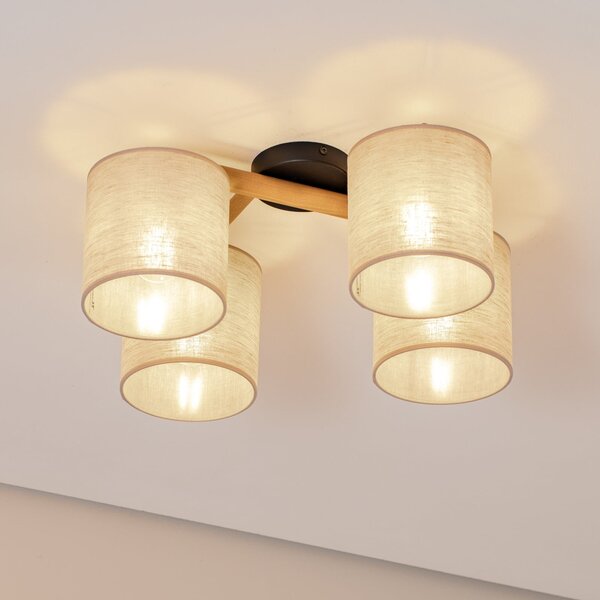 TK Lighting Plafonieră Deva, 4 becuri, textil, reglabil, Bej, Camera de zi / sufragerie, Țesătură / Textil, Scandinavă
