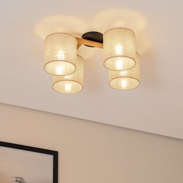 TK Lighting Plafonieră Deva, 4 becuri, textil, reglabil, Bej, Camera de zi / sufragerie, Țesătură / Textil, Scandinavă