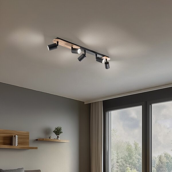TK Lighting Spot de tavan Cover Wood, 5 becuri, reglabil, Lemn, Camera de zi / sufragerie, Lemn
