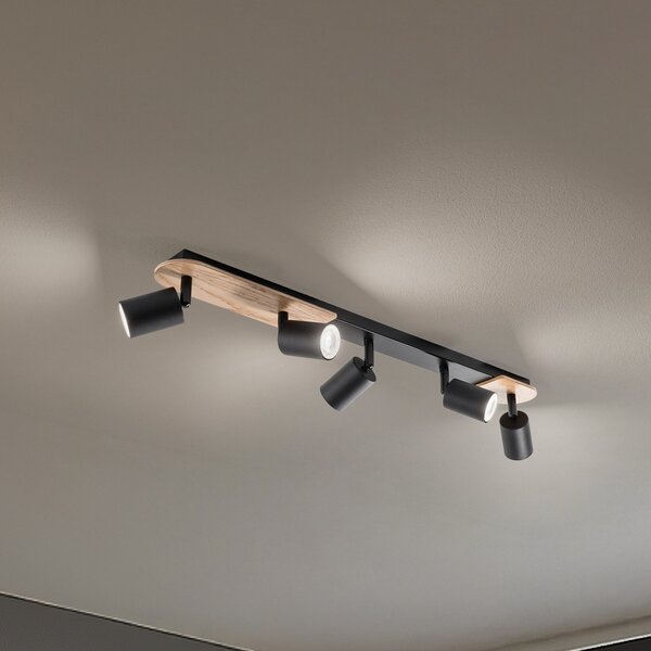 TK Lighting Spot de tavan Cover Wood, 5 becuri, reglabil, Lemn, Camera de zi / sufragerie, Lemn