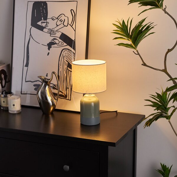 Pauleen Lampa de masă Sandy Glow, crem/verde, Bej, Camera de zi / sufragerie, Ceramică, Viața tânără