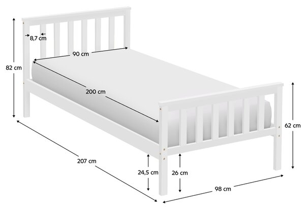 KONDELA Pat cu somieră, alb, 90x200, ANATRA
