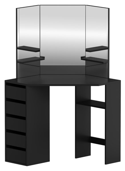 KONDELA Măsuţă de toaletă de colţ, negru, ELIO