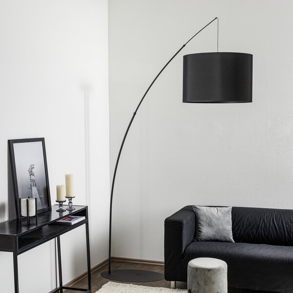 TK Lighting Moby Black lampadar cu abajur textil, Negru, Camera de zi / sufragerie, Metal, Umbrelă în picioare