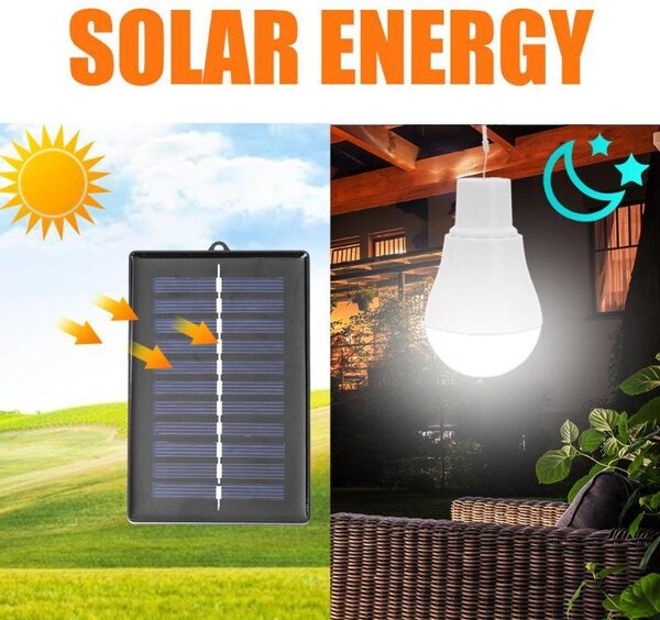 Set 2 x Bec portabil 20 LED cu panou solar si carlig