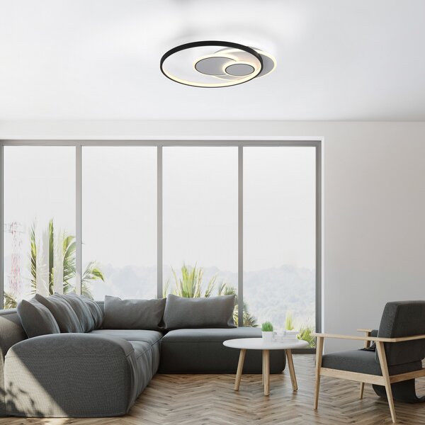 Paul Neuhaus Mailak plafonieră LED, rotundă, Negru, Camera de zi / sufragerie, Aluminiu, Modern, Plafon rotund direct