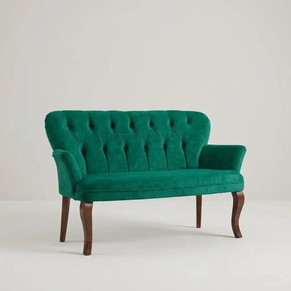 Canapea 2 persoane verde catifelat Homs textil cu picioare lemn