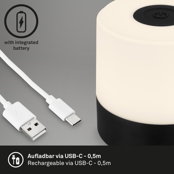 Briloner - Lampă de masă pentru exterior LED, tactilă, reîncărcabilă, cu reglare a intensității LED/2W/5V 2700K IP44 neagră