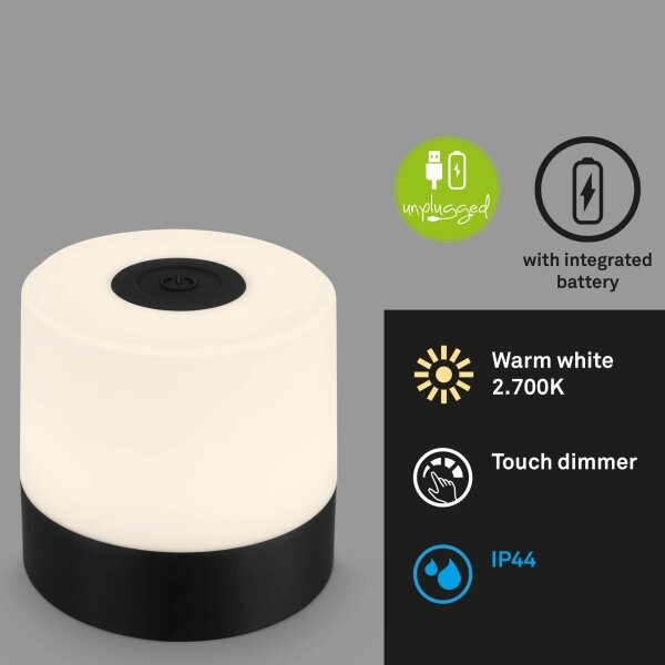 Briloner - Lampă de masă pentru exterior LED, tactilă, reîncărcabilă, cu reglare a intensității LED/2W/5V 2700K IP44 neagră