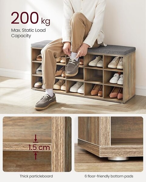 Bancuta hol cufar cu depozitare, Vasagle, Oak, 30 x 105 x 48 cm