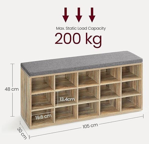 Bancuta hol cufar cu depozitare, Vasagle, Oak, 30 x 105 x 48 cm