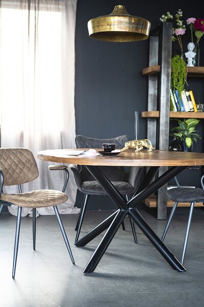 Masa rotunda cu blat din lemn de mango 130x130x76 cm maro/negru