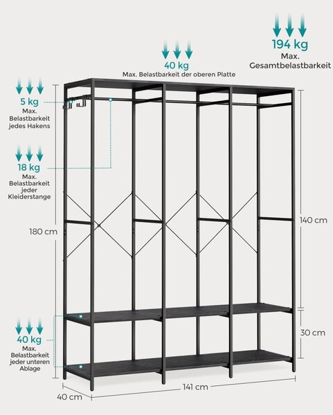 Cuier Songmics Negru 141x40x180 cm