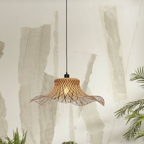 Good & Mojo GOOD MOJO Ibiza lampă suspendată Ø 65 cm negru/natural, reglabil, Negru, Camera de zi / sufragerie, Bamboo
