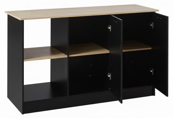 KONDELA Insulă de bucătărie, 150x60 cm, stejar/negru, POMPEJ