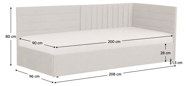KONDELA Pat cu somieră, 90x200, ţesătură crem Velvet, MEVIA