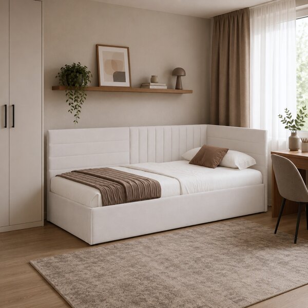KONDELA Pat cu somieră, 90x200, ţesătură crem Velvet, MEVIA