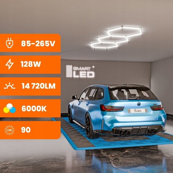 Plafonieră LED HEXAGON LED/128W/85-265V 6000K 248x97 cm CRI 90 IP54 albă
