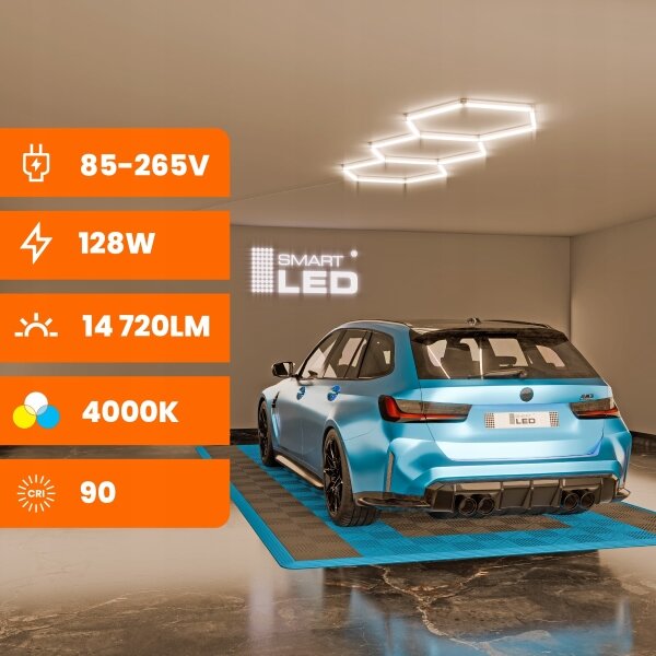 Plafonieră LED HEXAGON LED/128W/85-265V 4000K 248x97 cm CRI 90 IP54 albă