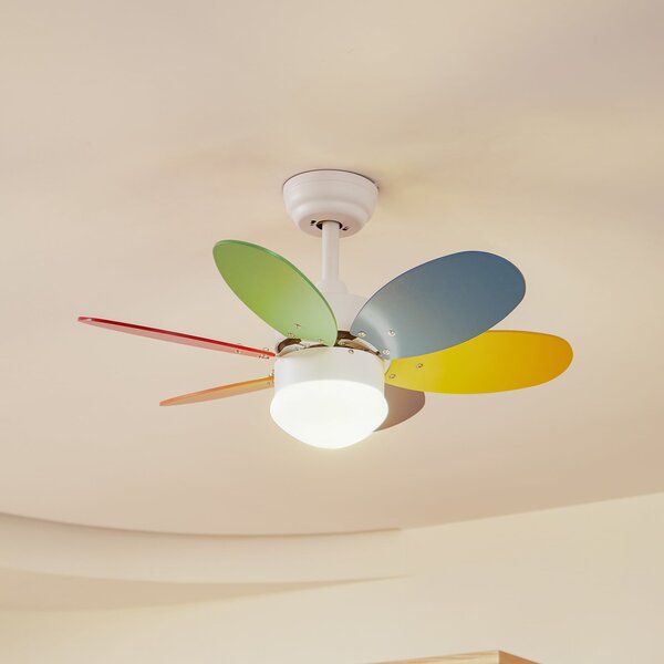 Lindby Ventilator de tavan cu lumină Litur, silențios, Ø 77 cm, E27, Multicolor, Camera copiilor, Lemn, Modern