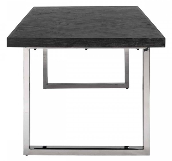 Masa dreptunghiulara cu blat din lemn de stejar Blackbone 77 x 220 x 100 cm gri inchis/argintiu