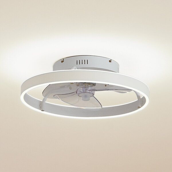 Lindby Ventilator de tavan cu LED Momitu, alb, aluminiu, Ø 50 cm, reglabil, Alb, Camera de zi / sufragerie, Aluminiu, Modern