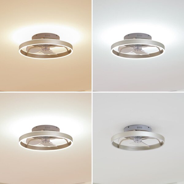 Lindby Ventilator de tavan cu LED Momitu, argintiu, silențios, Ø 50 cm, reglabil, Metalic, Camera de zi / sufragerie, Aluminiu, Modern