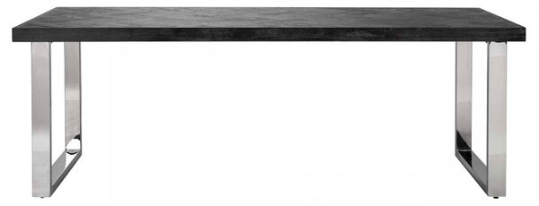 Masa dreptunghiulara cu blat din lemn de stejar Blackbone 77 x 220 x 100 cm gri inchis/argintiu