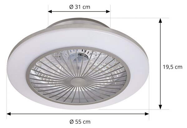 Lindby LED ventilator de tavan Mamuti, argintiu, silențios, Ø 55 cm, reglabil, Metalic, Camera de zi / sufragerie, Aluminiu, Modern
