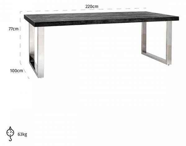 Masa dreptunghiulara cu blat din lemn de stejar Blackbone 77 x 220 x 100 cm gri inchis/argintiu