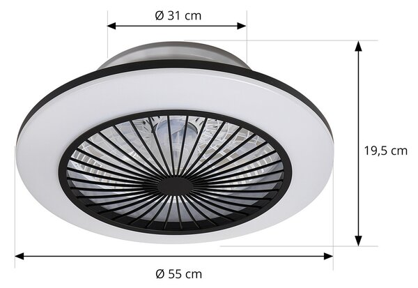 Lindby LED ventilator de tavan Mamuti, negru, silențios, Ø 55 cm, reglabil, Negru, Camera de zi / sufragerie, Aluminiu, Modern