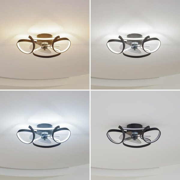 Lindby Ventilator de tavan LED Lomata, negru, silențios, Ø 23 cm, reglabil, Negru, Camera de zi / sufragerie, Aluminiu, Modern