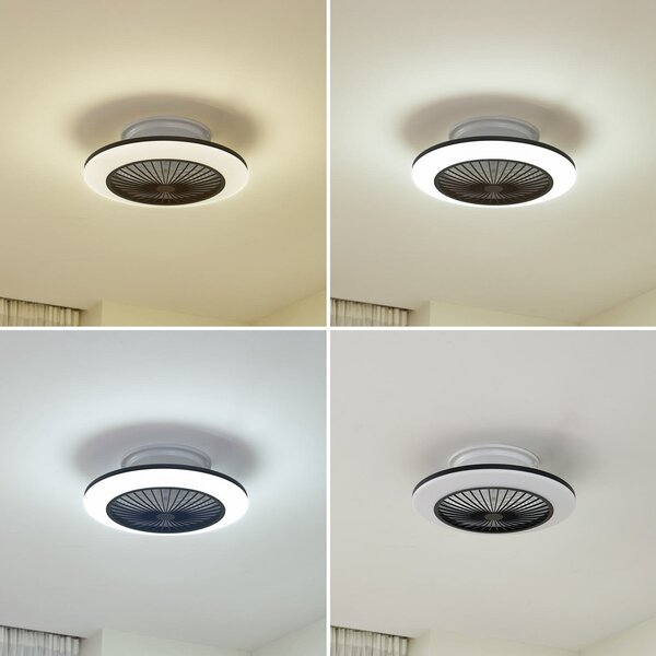 Lindby LED ventilator de tavan Mamuti, negru, silențios, Ø 55 cm, reglabil, Negru, Camera de zi / sufragerie, Aluminiu, Modern
