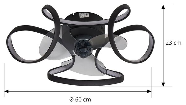 Lindby Ventilator de tavan LED Lomata, negru, silențios, Ø 23 cm, reglabil, Negru, Camera de zi / sufragerie, Aluminiu, Modern