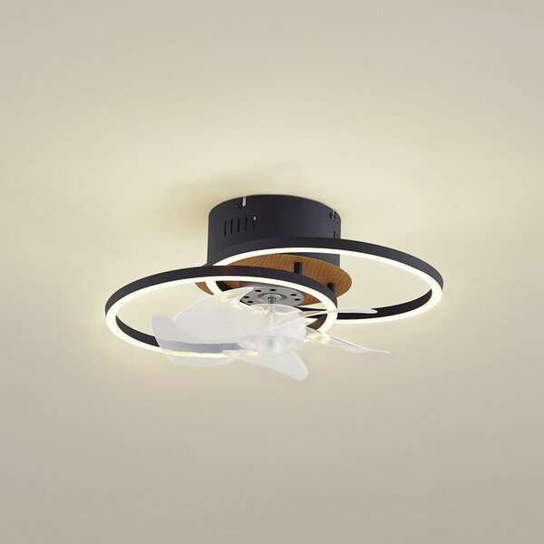 Lindby Ventilator de tavan LED Lomana, negru, silențios, CCT, reglabil, Negru, Camera de zi / sufragerie, Aluminiu, Modern