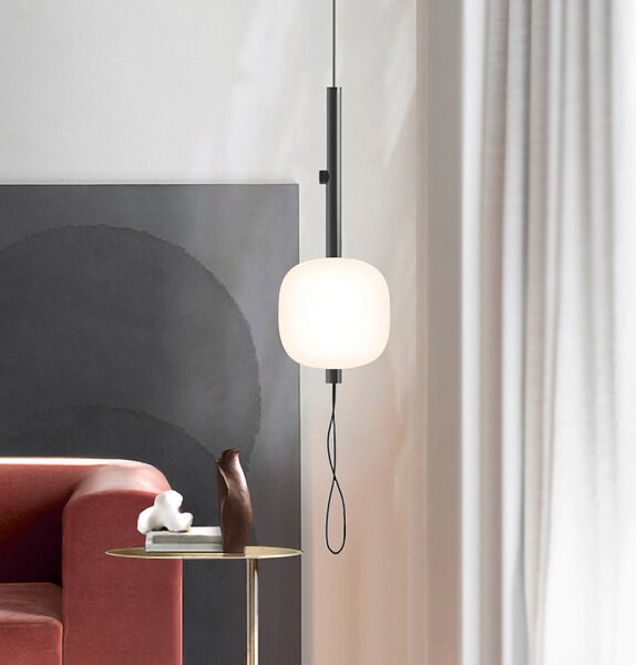 Kdln Lampă suspendată LED Motus, negru/alb, Ø 24 cm, sticlă, reglabil, Negru, Camera de zi / sufragerie, Sticlă, Design