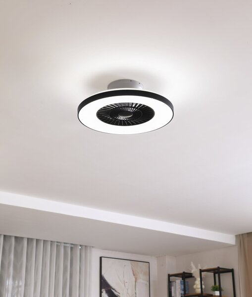 Lindby Smart Ventilator de tavan cu LED Paavo negru silențios Tuya, reglabil, Negru, Camera de zi / sufragerie, Plastic, Modern