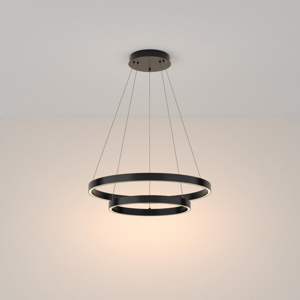 Maytoni Lampă suspendată Rim 830 2 inele Ø 60 cm negru, Negru, dormitor, Aluminiu, Modern