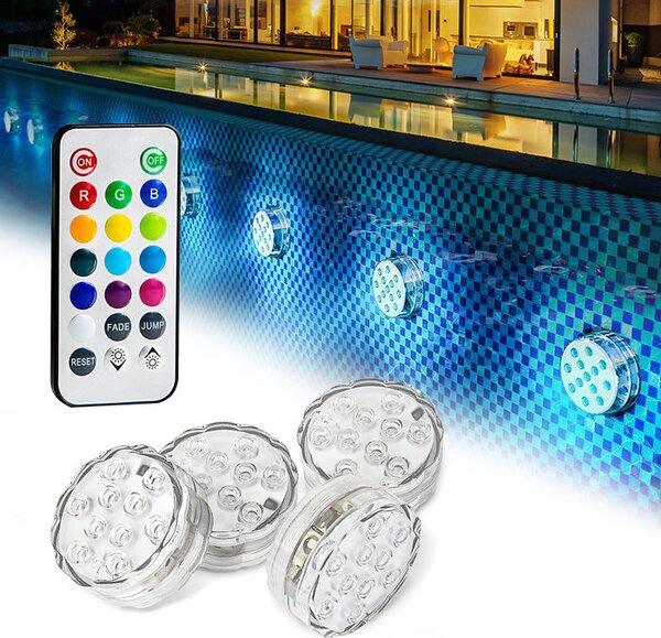 Set 4 lampi LED RGB, cu telecomanda, rezistente la apa