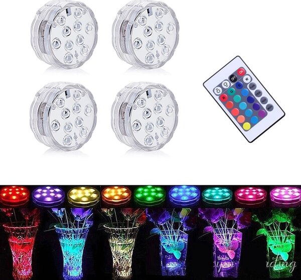 Set 4 lampi LED RGB, cu telecomanda, rezistente la apa